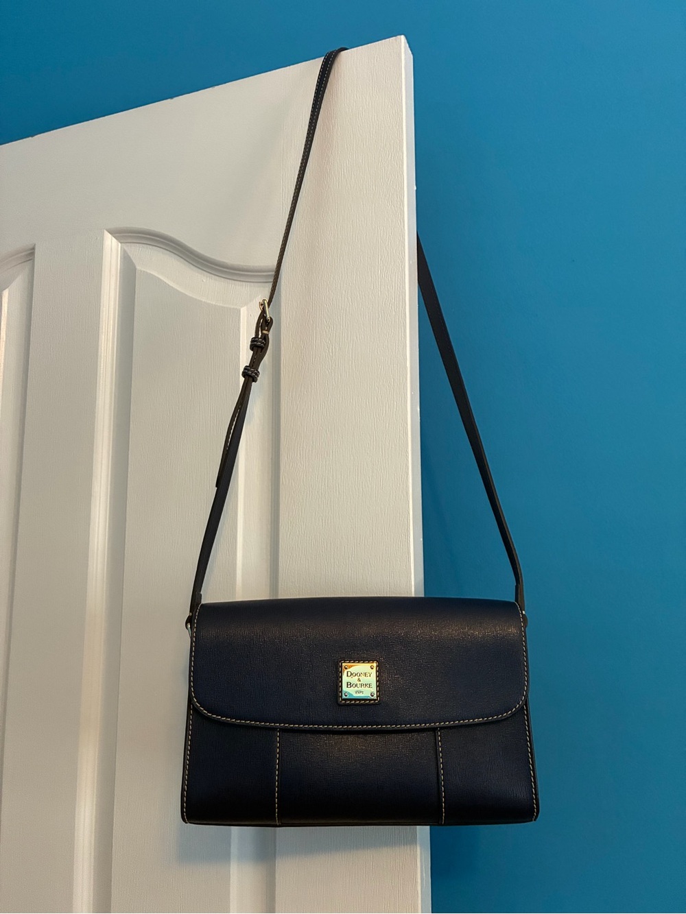 Dooney & Bourke Navy Leather Crossbody Bag with Gold Plaque